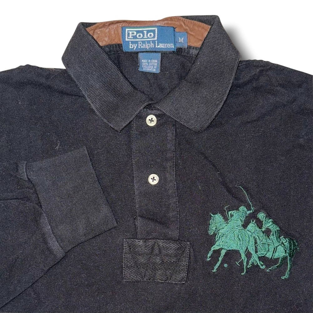 Polo Ralph Lauren Mens Black Triple Pony Long Sleeve Rugby Shirt Size M